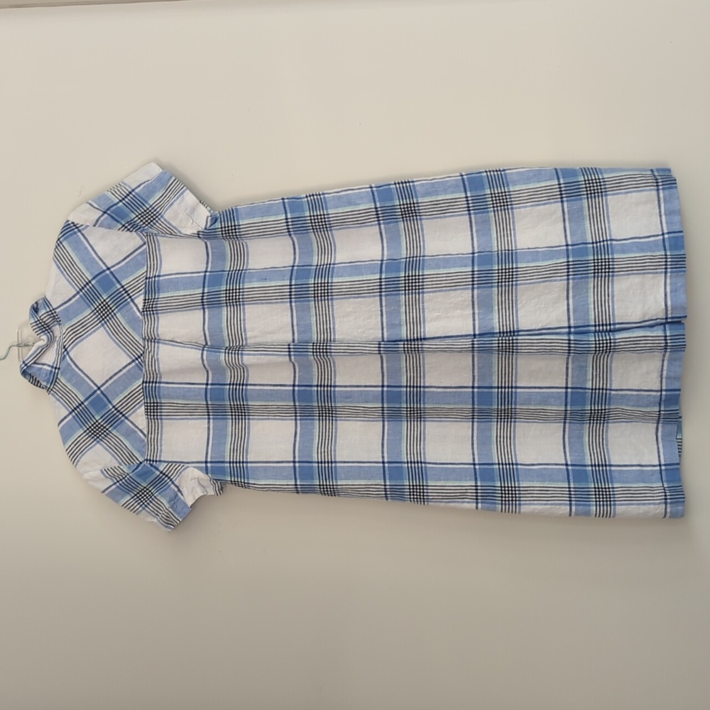 J.JILL Love Linen Blue Plaid Button Front Short Sleeve Dress Size Small - Picture 6 of 8